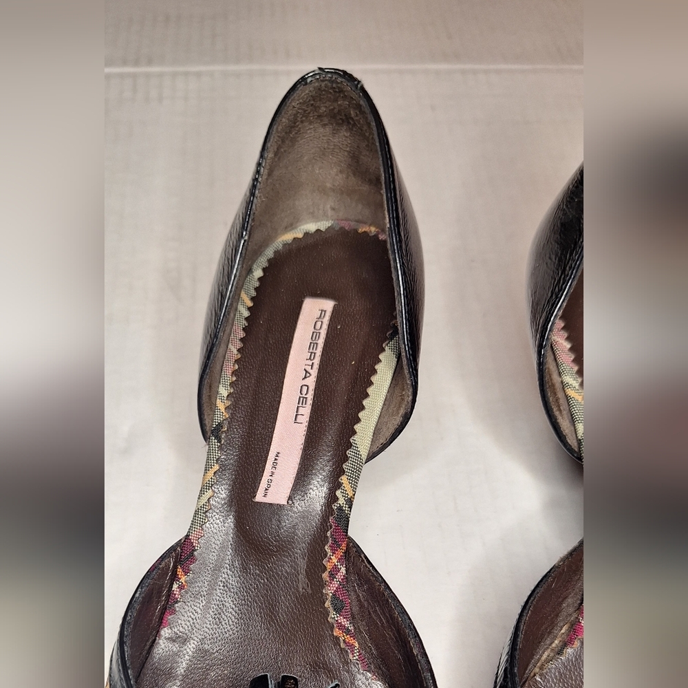 Roberta Celli Plaid Pointed D'Orsay Flats with Black Patent Accents Vintage - Picture 3 of 5